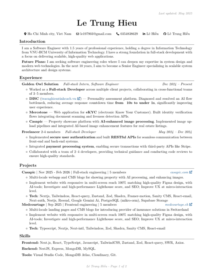 Trang đầu CV của Lê Trung Hiếu (Fred Lê) — nhấn để xem bản đầy đủ
